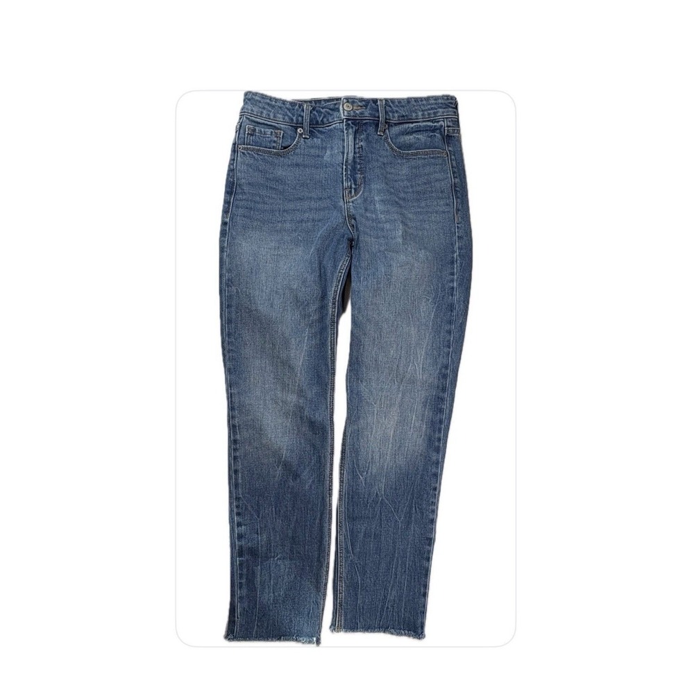 Old‎ Navy Womens Size 10 High Rise Straight Leg Jeans Blue Frayed Raw Hem Slim